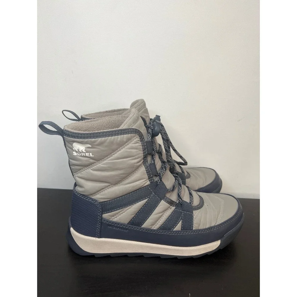 Sorel Whitney II Puffy Mid Boots Grey Navy Waterproof Winter Size 3 LY4914-419